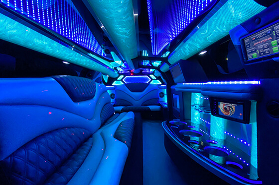 10-passenger dodge limo interior 2 colorful lights