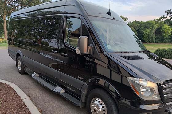 12-passenger Mercedes Sprinter limo interior