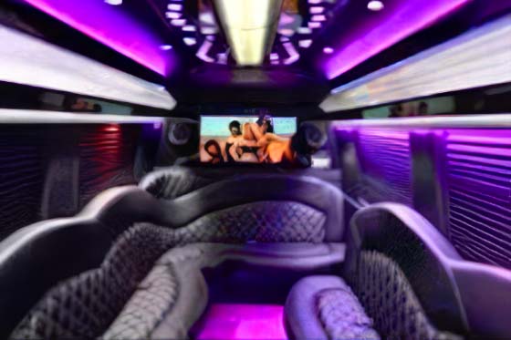 12-passenger Mercedes Sprinter limo interior 1 with disco floor