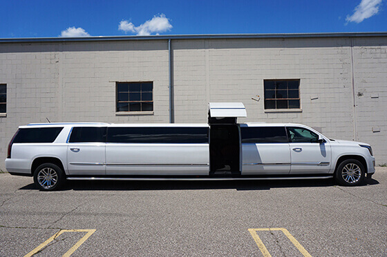 20-passenger caddy escalade limo exterior