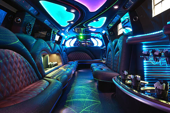 20-passenger escalade limo interior with champagne bucket