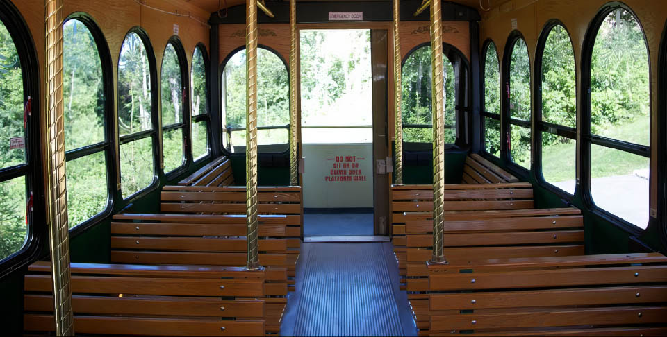 wide view of minneapolis trolley interior