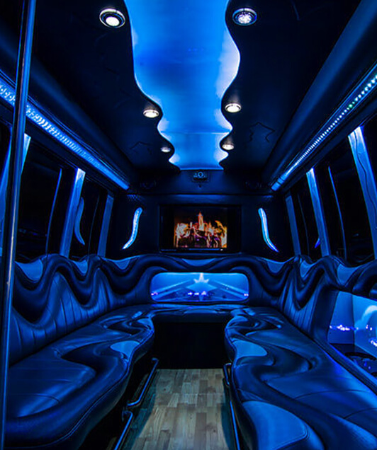 14 passenger party bus interior